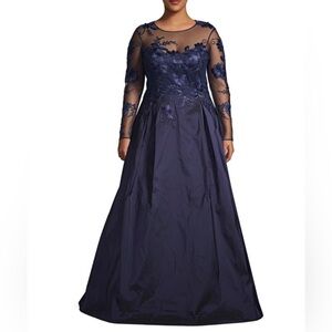Terri Jon by Rickie Freeman Navy to Black Illusion A-Line Gown Sz 20